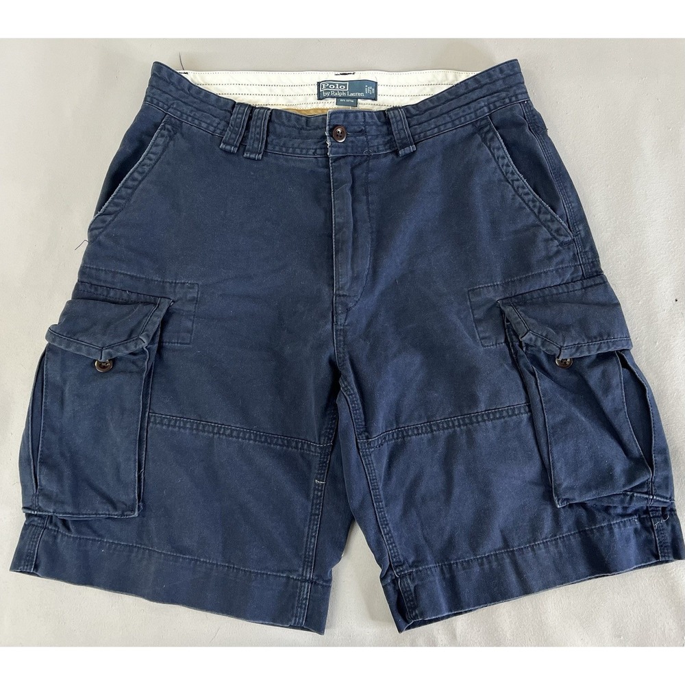Polo Ralph Lauren Cargo Shorts Mens 33 Navy Blue Chino Gellar Fatigue Preppy Y2K